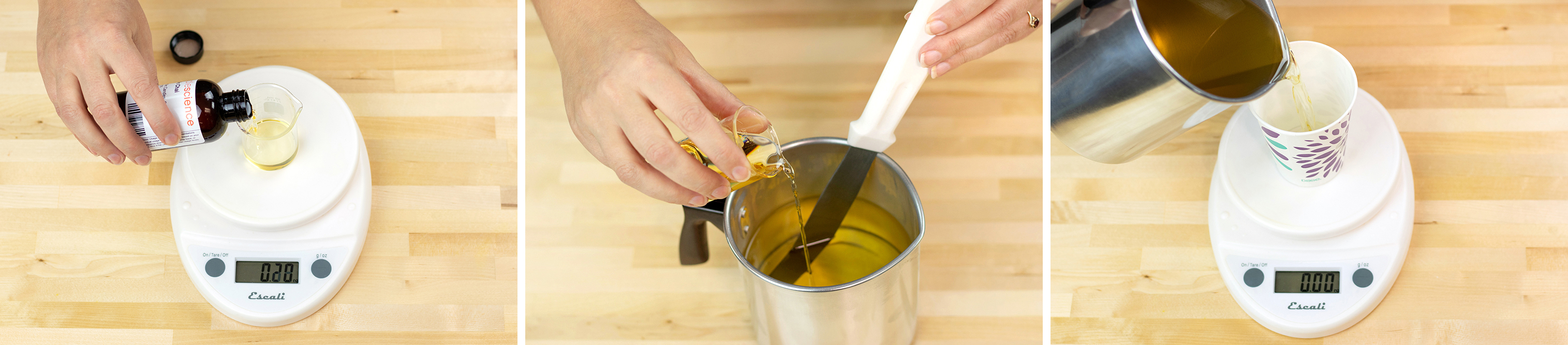 Measuring and pouring fragrance oil.